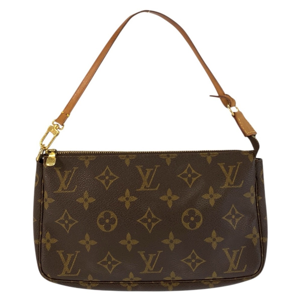 LOUIS VUITTON Authentic Brown Monogram Leather Pochette Pouch